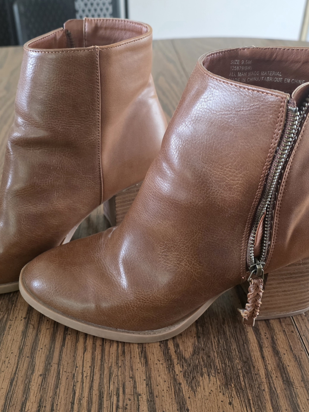 Maurices Tan Brown Faux Leather Ankle Booties with Side Zipper